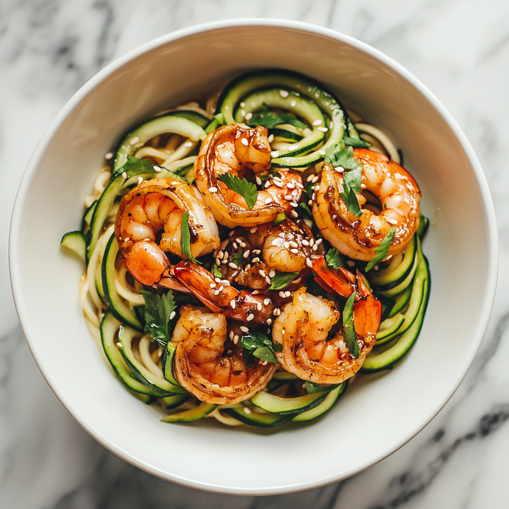 Courgette Noodles met Garnalen